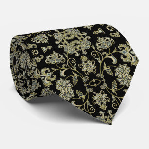 Black tie with soft green olive decoration