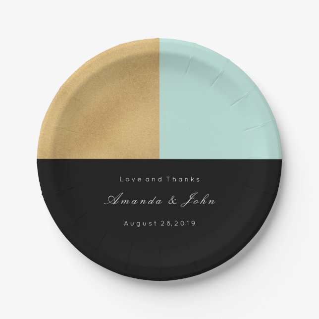 Black Tiffany Mint Gold Pastel Bridal Wedding Paper Plate (Front)