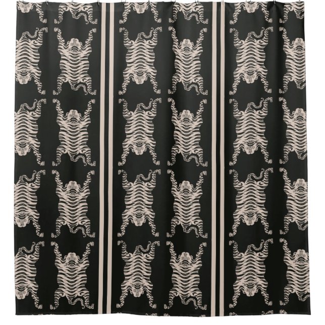 Black Tiger pattern Striped Shower Curtain (Front)