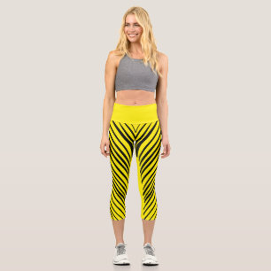 Black Tiger stripes on yellow background Capri Leggings