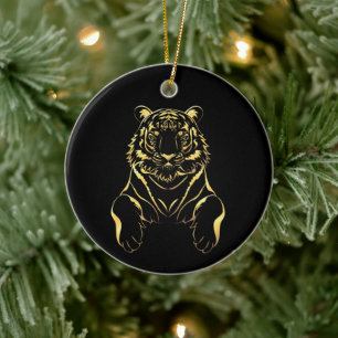 Black tiger with gold stripes ceramic tree decoration