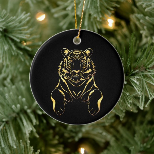 Black tiger with gold stripes ceramic tree decoration (Tree)
