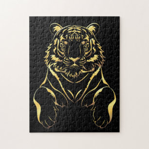 Black tiger with gold stripes jigsaw puzzle