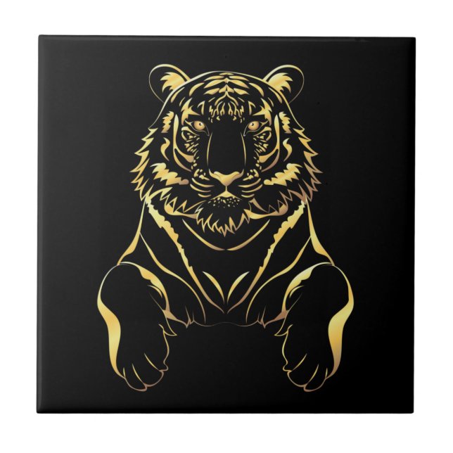 Black tiger with gold stripes tile (Front)