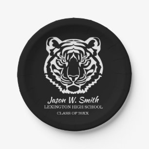 Black Tigers Logo School Mascot Paper Plate