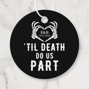 Black Til Death Do Us Part Skeleton Wedding Round Favour Tags