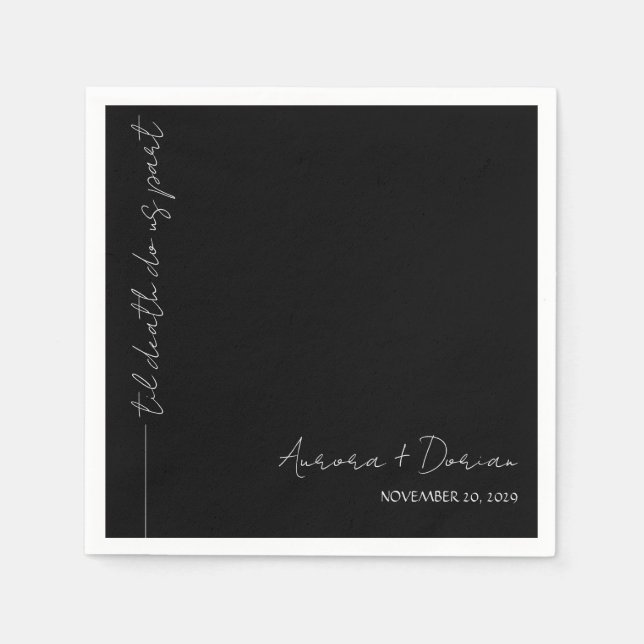 Black Til Death Minimal Wedding Napkin (Front)