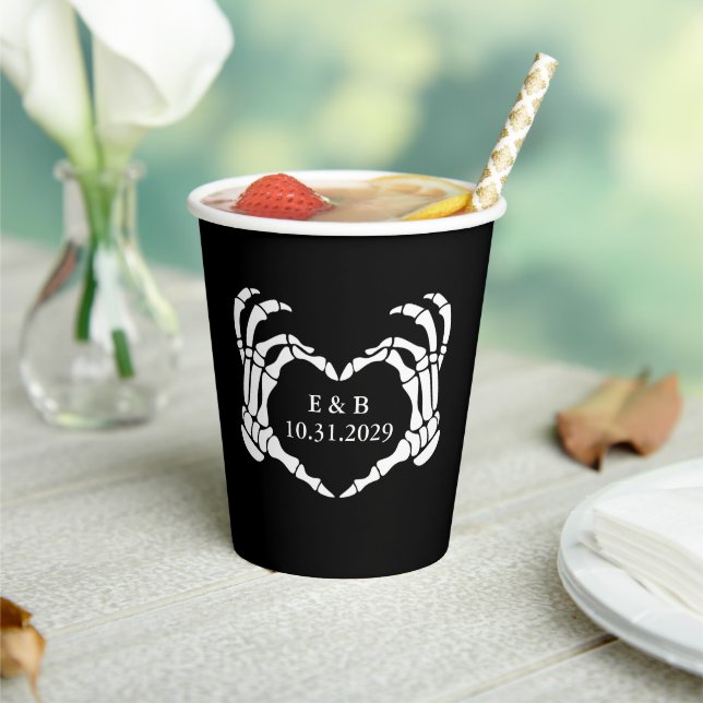 Black Til Death Skeleton Gothic Wedding Paper Cups (Insitu)