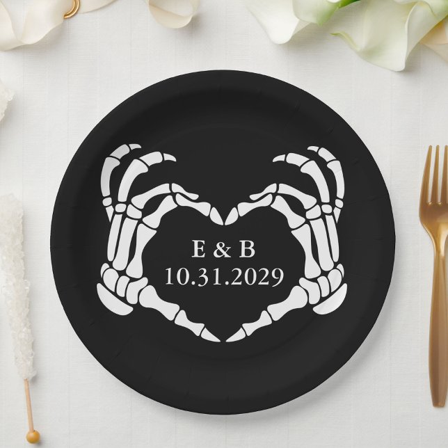Black Til Death Skeleton Gothic Wedding Paper Plate (Creator Uploaded)