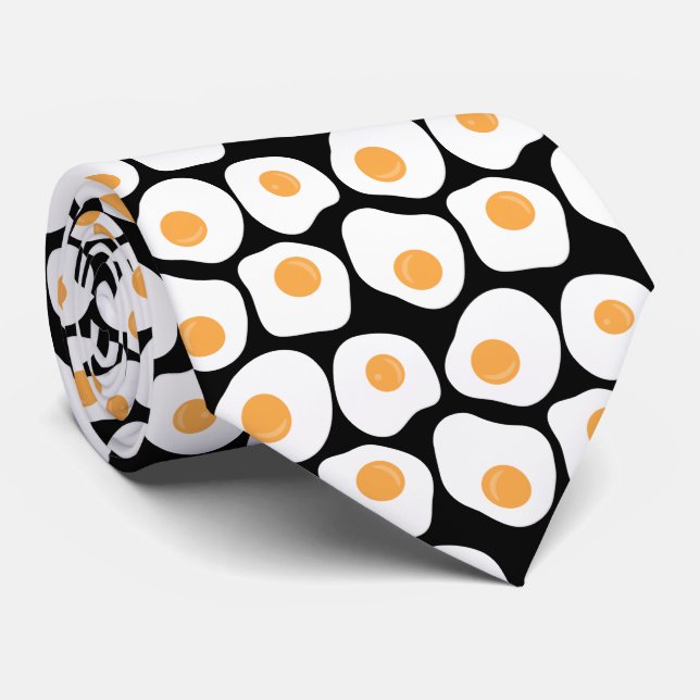 Black tiled egg Breakfast pattern Tie (Rolled)