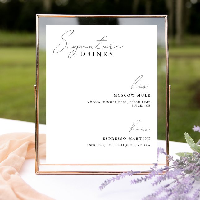 Black Timeless Calligraphy Signature Drinks Sign (Creator Uploaded)