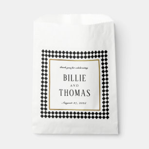 Black Timeless Chequerboard Custom Names Wedding  Favour Bags