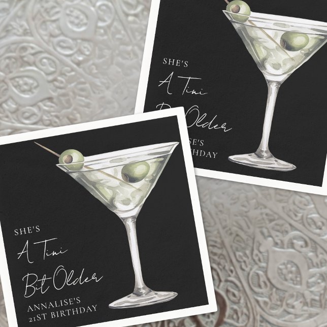 Black Tini Bit Older Martini Birthday Napkin (Tini Bit Older Martini Birthday Napkins)