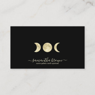 Black Tiny Watercolor Gold Moon Business Card