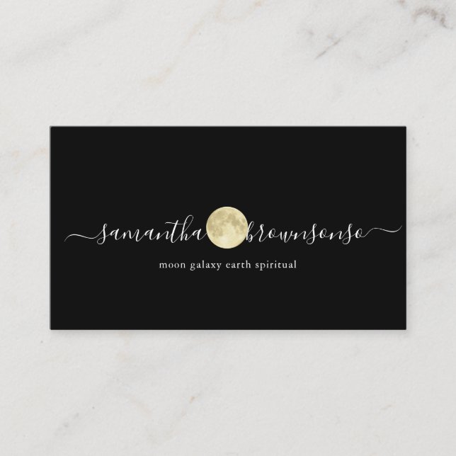 Black Tiny Watercolor Gold Moon Business Card (Front)