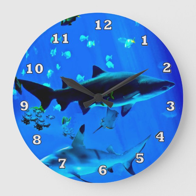 Black Tipped Sharks Large Clock (Front)
