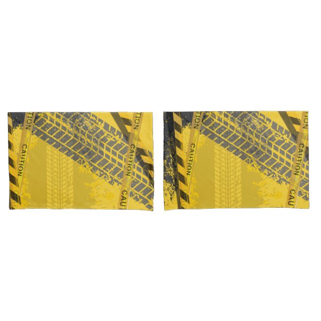 Black Tire Track trace yellow back Pillowcase (Front-Set)