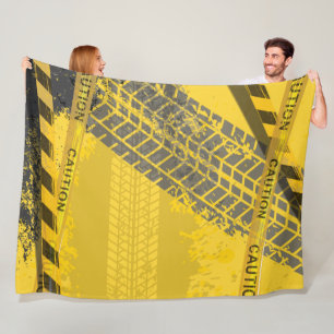 Black Tire track trace yellow background Fleece Blanket