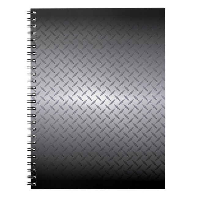 Black to Bright Steel Fade Diamondplate Background Spiral Notebook (Front)
