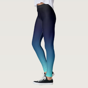 Black To Deep Sea Aqua Blue Ombre Gradient Fade Leggings