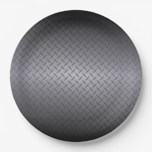 Black to Grey Diamondplate Steel Look Art Paper Plate