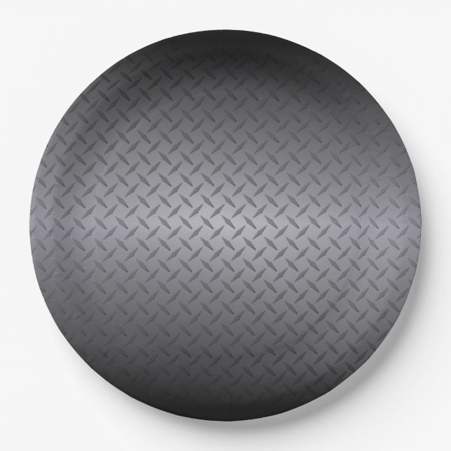 Black to Grey Diamondplate Steel Look Art Paper Plate (Front)
