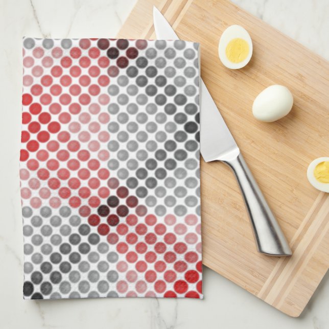 Black to red balls or holes, cross-aligned squares tea towel (Quarter Fold)