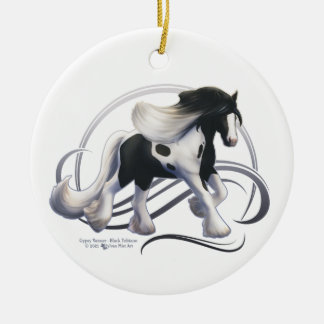 Black Tobiano Gypsy Vanner Horse Ceramic Tree Decoration
