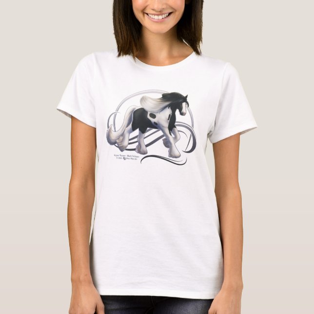 Black Tobiano Gypsy Vanner Horse T-Shirt (Front)