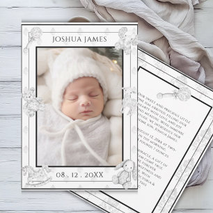 Black Toile Baby Boy Birth Announcement