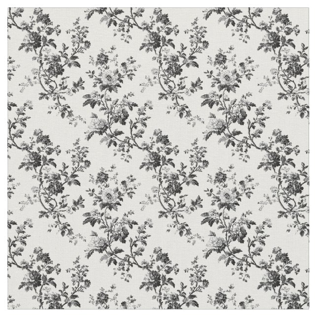 Black Toile Curving Floral Branches Fabric (Close Up)