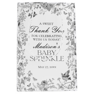 Black Toile De Jouy Baby Sprinkle Favours Medium Gift Bag