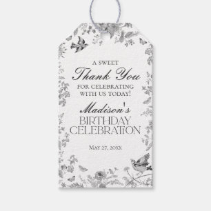 Black Toile De Jouy Floral Birthday Party Favours Gift Tags