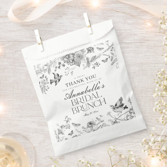 Black Toile De Jouy Floral Bridal Brunch Dessert Favour Bags (Clipped)