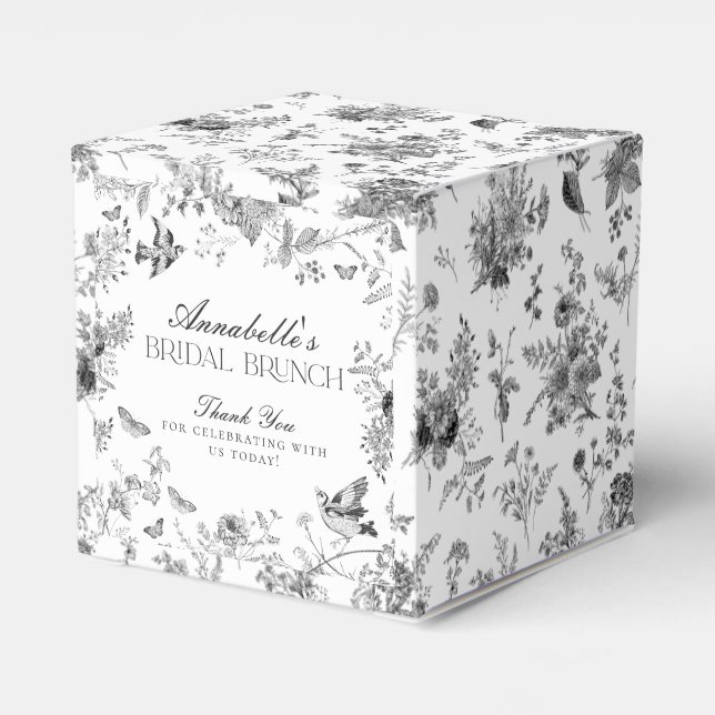 Black Toile De Jouy Floral Bridal Brunch Favour Bo Box (Back Side)
