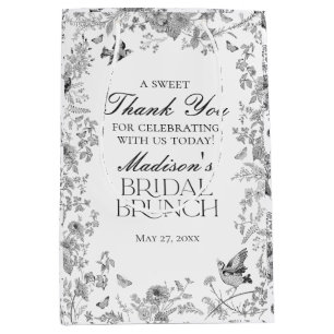 Black Toile De Jouy Floral Bridal Brunch Favours Medium Gift Bag