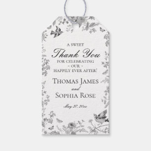 Black Toile De Jouy Floral Wedding Party Favours Gift Tags