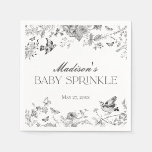 Black Toile De Jouy Vintage Floral Baby Sprinkle Napkin