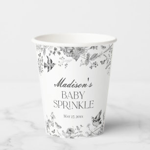 Black Toile De Jouy Vintage Floral Baby Sprinkle Paper Cups