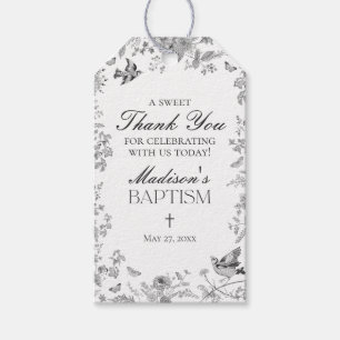 Black Toile De Jouy Vintage Floral Baptism Favours Gift Tags