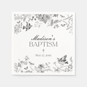 Black Toile De Jouy Vintage Floral Baptism Napkin