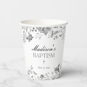Black Toile De Jouy Vintage Floral Baptism Paper Cups