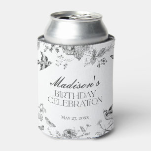 Black Toile De Jouy Vintage Floral Birthday Favour Can Cooler