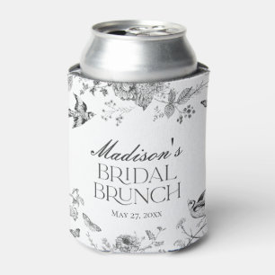 Black Toile De Jouy Vintage Floral Bridal Brunch Can Cooler