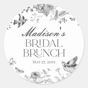 Black Toile De Jouy Vintage Floral Bridal Brunch Classic Round Sticker