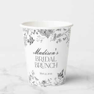 Black Toile De Jouy Vintage Floral Bridal Brunch Paper Cups