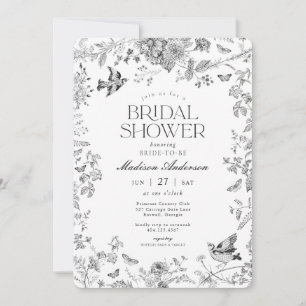 Black Toile De Jouy Vintage Floral Bridal Shower Invitation
