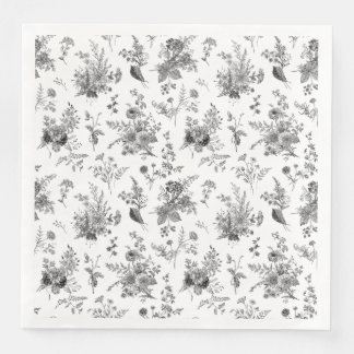 Black Toile De Jouy Vintage Floral Chinoiserie Napkin