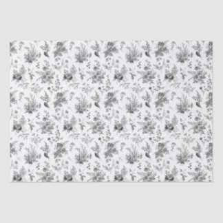 Black Toile De Jouy Vintage Floral Chinoiserie Tissue Paper