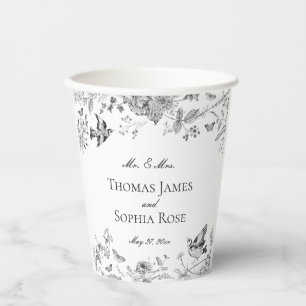 Black Toile De Jouy Vintage Floral Wedding Paper Cups